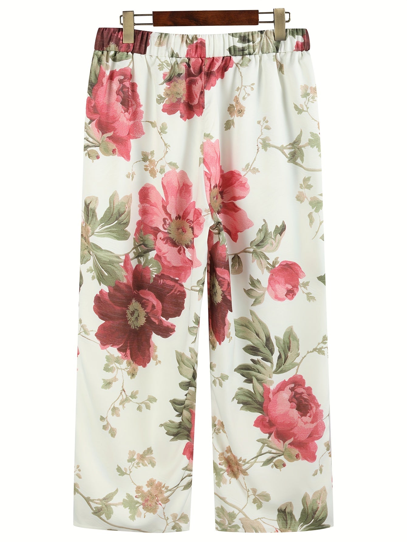 Rechte broek met bloemenpatroon en elastische taille