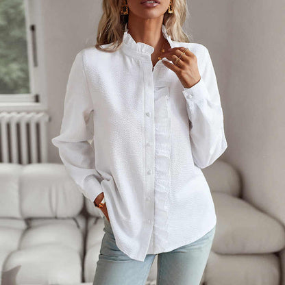 Blouse met knoopsluiting en subtiele geplooide afwerking